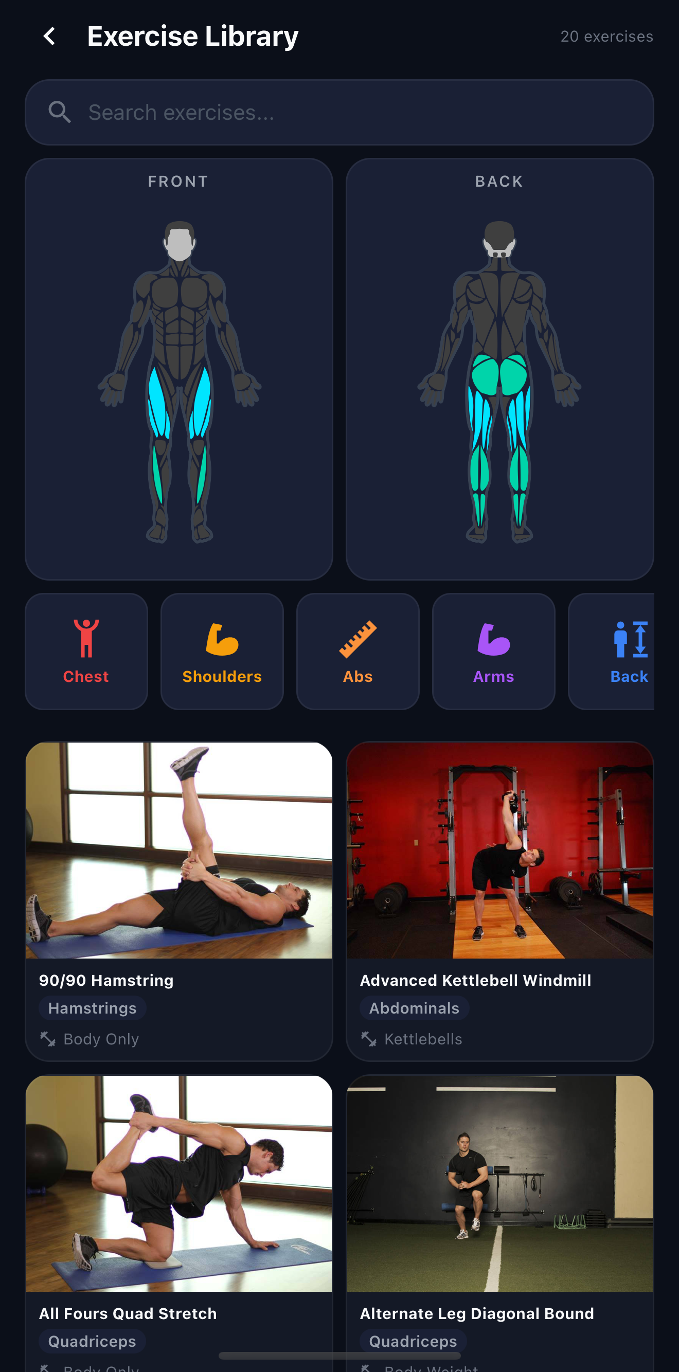 Legs filter on body diagram